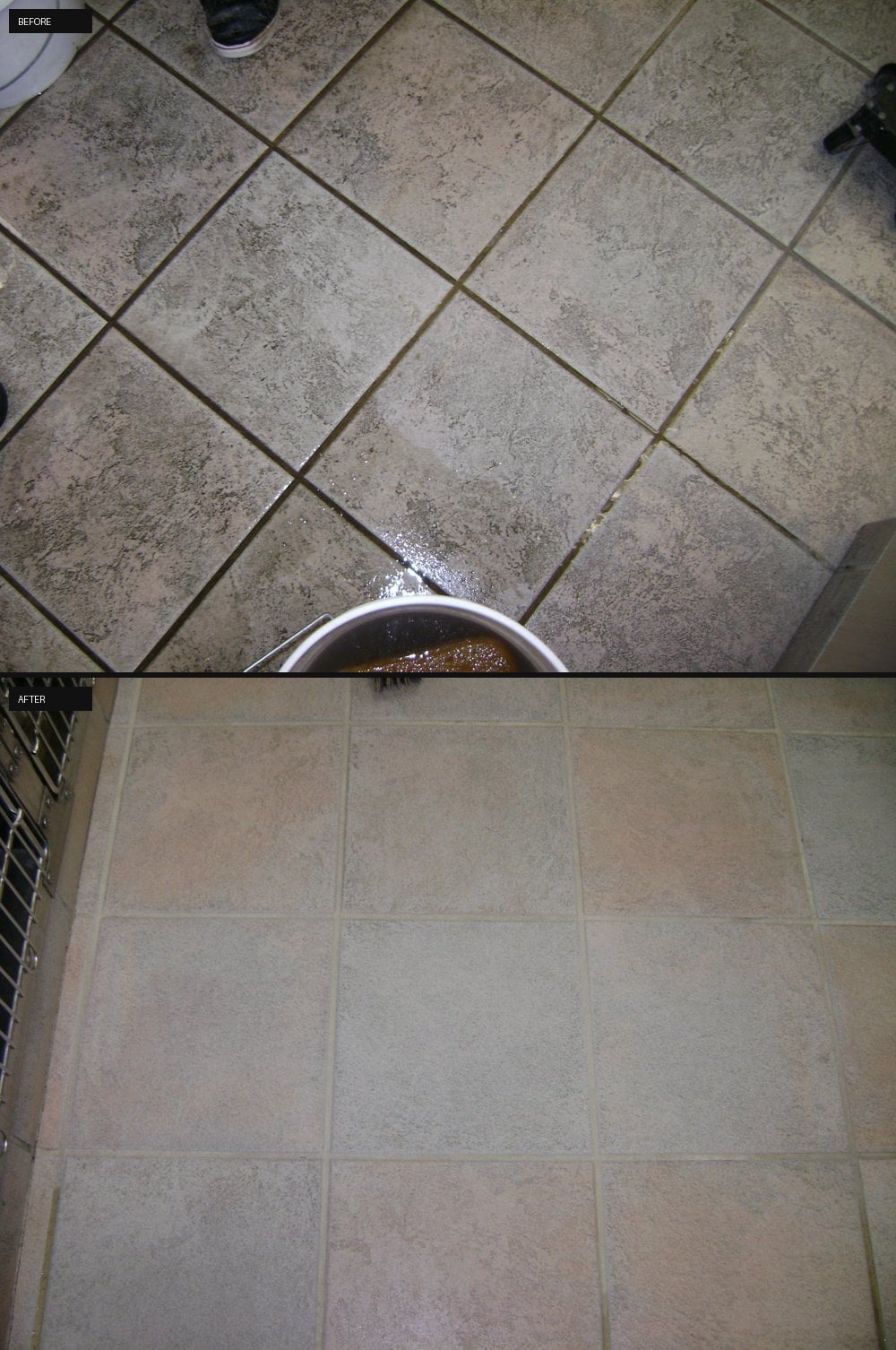 Irvine Vet Center floor before and after deep cleaning - Regrout Systems
